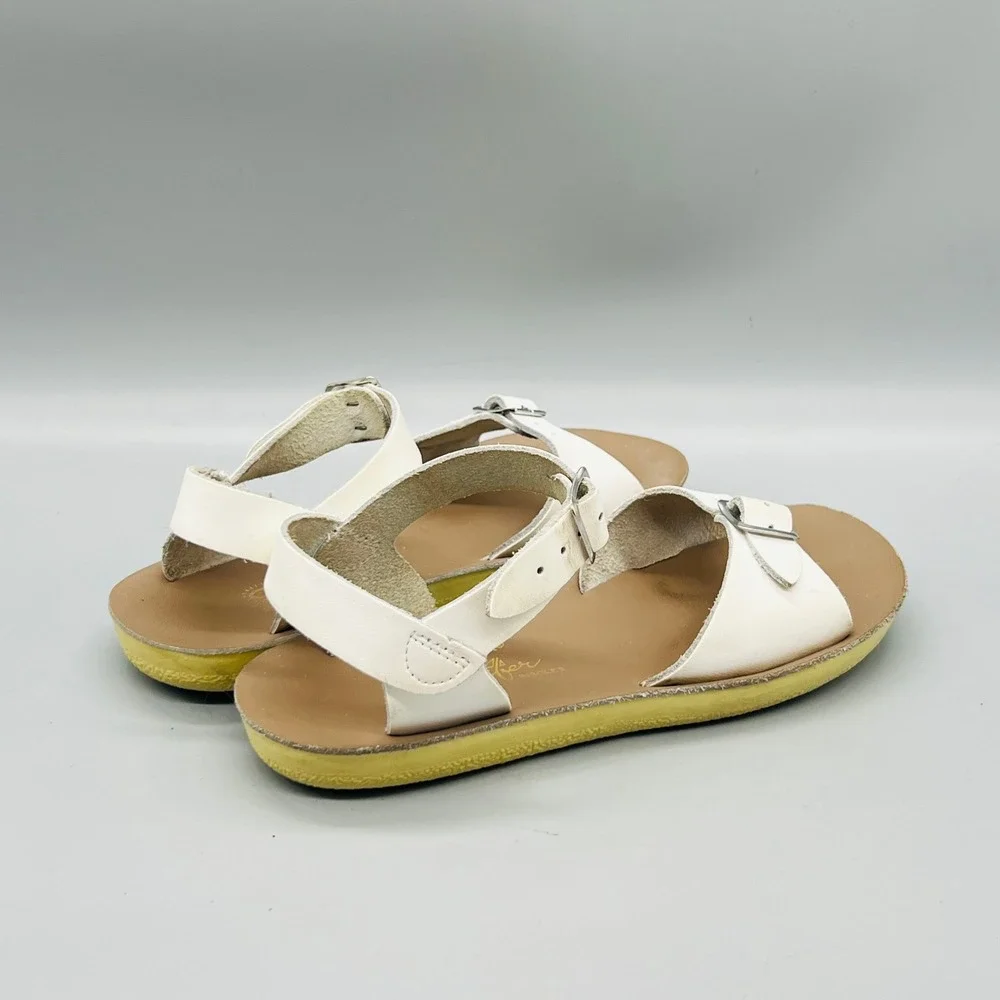 Sun San Sandals Girl 1 White Leather Surfer Adjustable Ankle Buckle Strap Shoes
